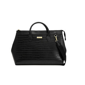 London Fog Zinnia Croco Weekend Satchel in Black Gold Hardware Zip Closure